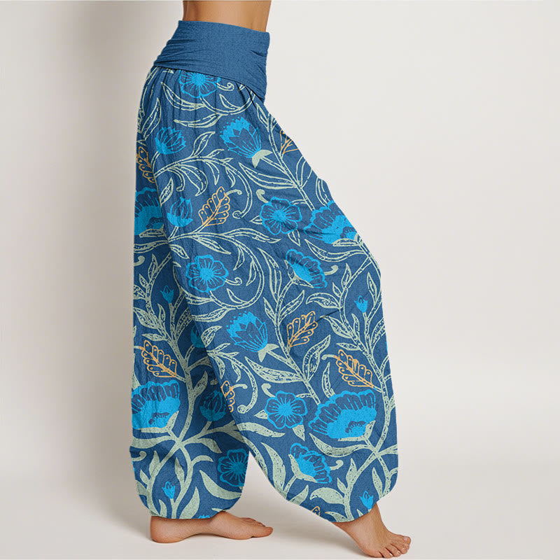 Casual Tulips Flower Vines Design Women's Elastic Waist Harem Pants