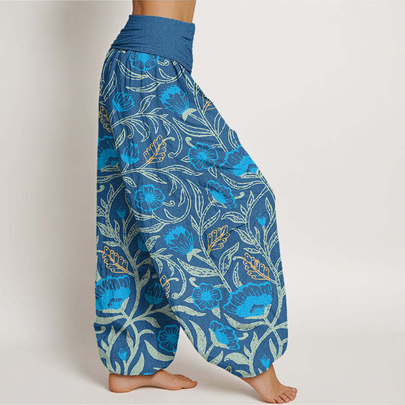 Casual Tulips Flower Vines Design Women's Elastic Waist Harem Pants