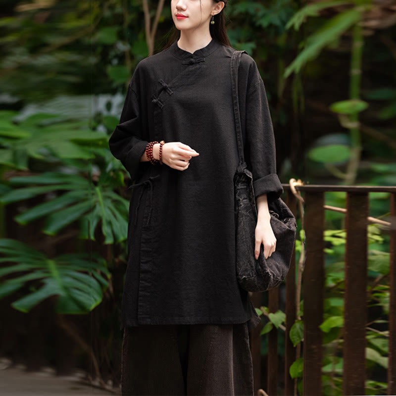 Vintage Cotton Linen Blouse Women Long Sleeve Shirt Chinese Hanfu Top