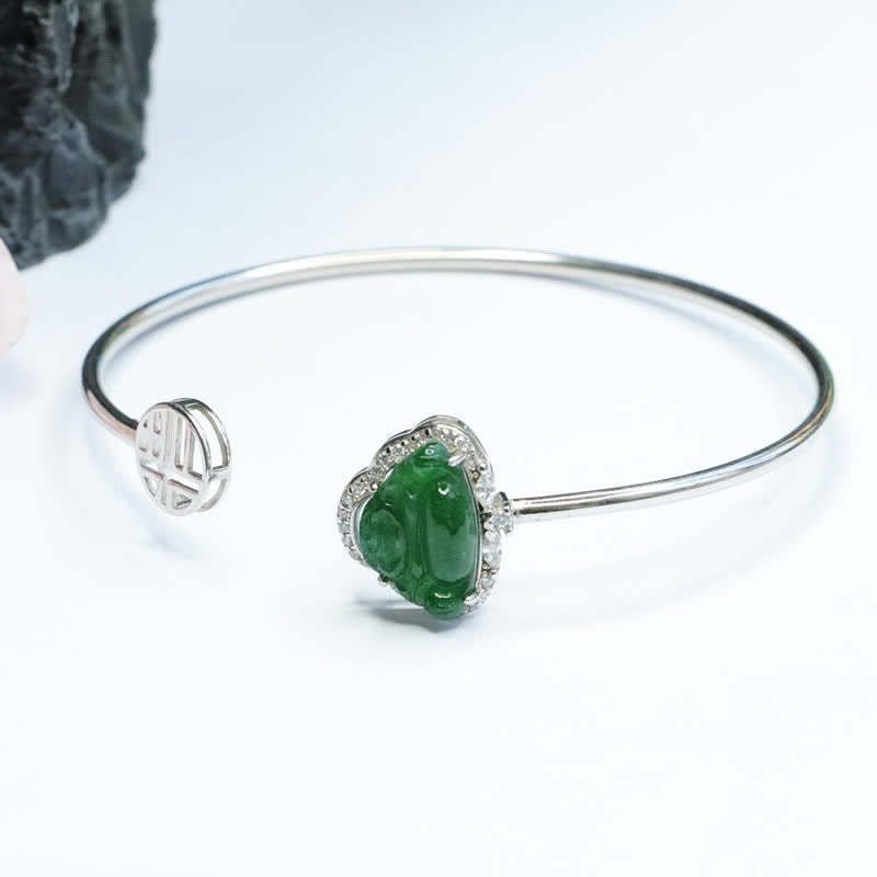 925 Sterling Silver Laughing mystic zen Jade Luck Bracelet Bangle