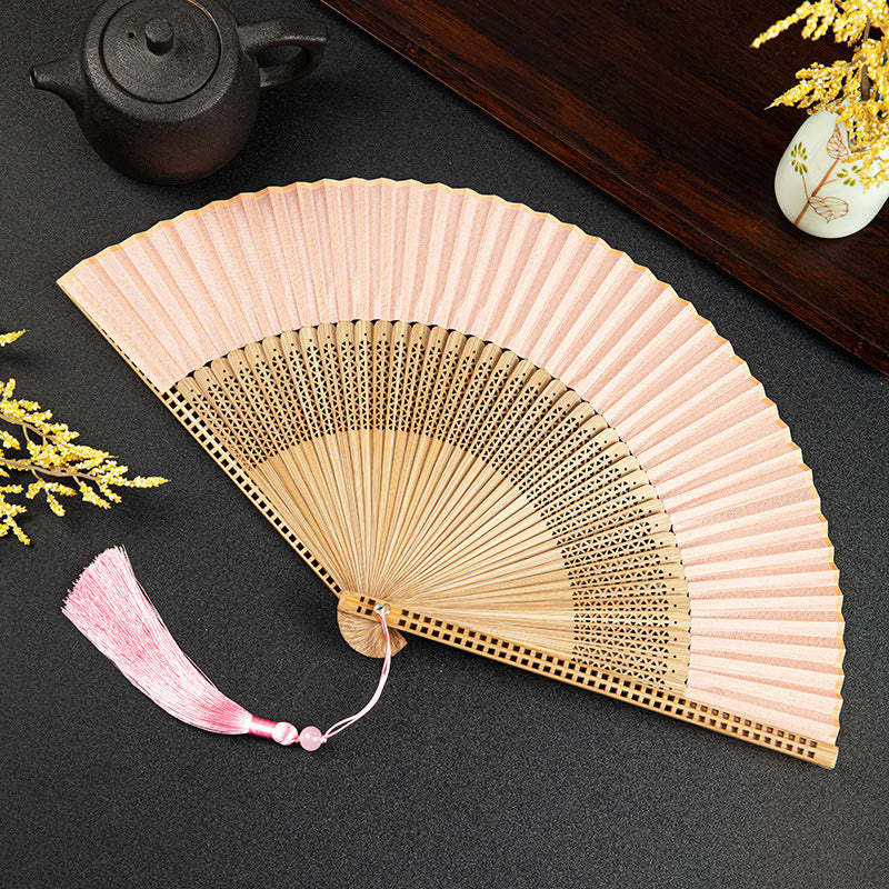 Cranes Auspicious Clouds Solid Color Gradient Handheld Cotton Linen Fabric Bamboo Folding Fan