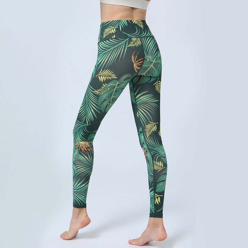 Leaves Print Sports Fitness Yoga High Waist Leggings Women's Yoga Pants