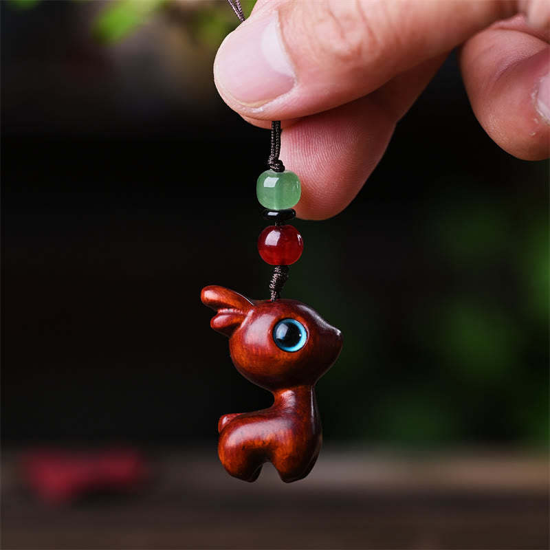 Small Leaf Red Sandalwood Ebony Wood Sandalwood Green Sandalwood Lucky Mini Cat Deer Sooth Phone Hanging Decoration