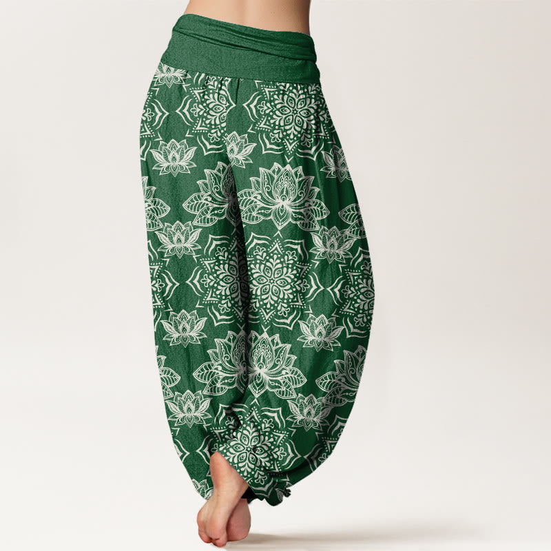 Casual Lotus Mandala Pattern Women's Elastic Waist Harem Pants