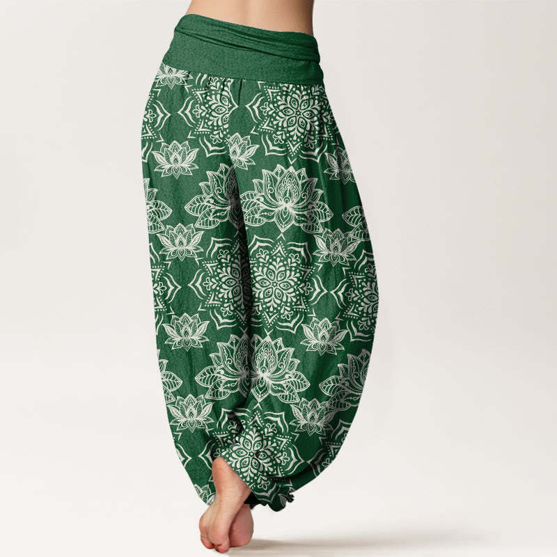 Casual Lotus Mandala Pattern Women's Elastic Waist Harem Pants