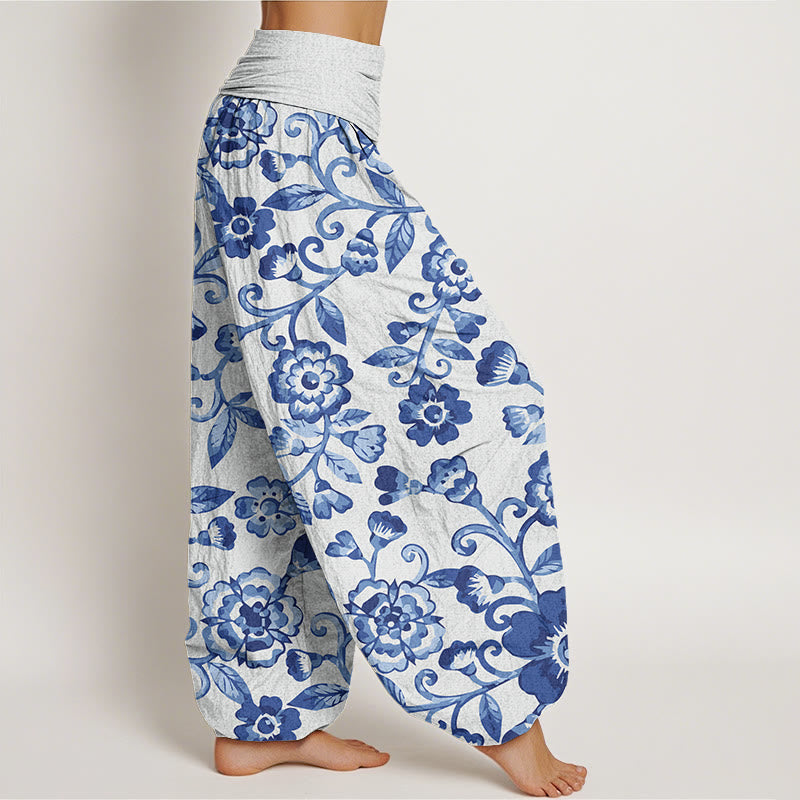 Numerous Flowers Pattern Women's Elastic Waist Harem Pants