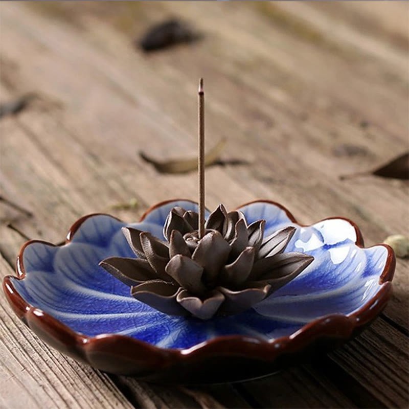 Lotus Pattern Healing Ceramic Incense Burner Decoration