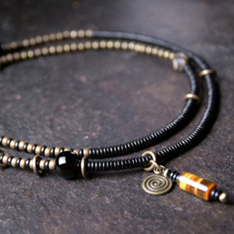 Ebony Wood Dzi Bead Copper Peace Couple Bracelet Necklace Pendant