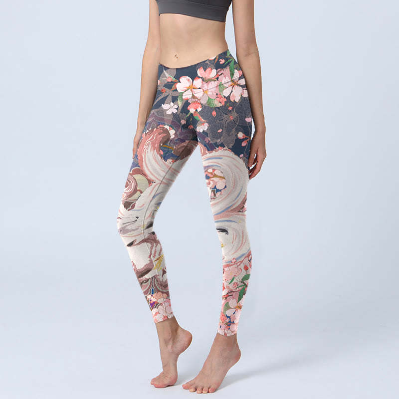 Fox Cherry Blossoms Gym Leggings Women's Yoga Pants