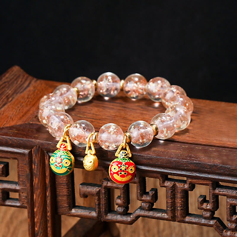 Gold Swallowing Beast Family Charm Luminous Fluorescent Liuli Glass Bead Success Bracelet