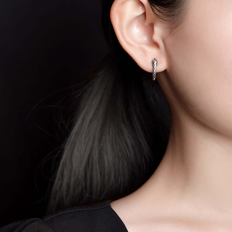 925 Sterling Silver Green-eyed Snake Shape Year Of The Snake Harmony Earrings