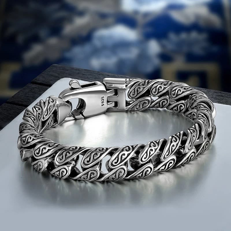 Vintage Tang Dynasty Flower Design Carved Luck Bracelet