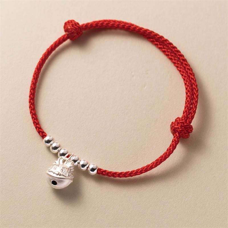 Year of the Dragon 925 Sterling Silver Handmade Dragon Carved Success Braided Red Bracelet