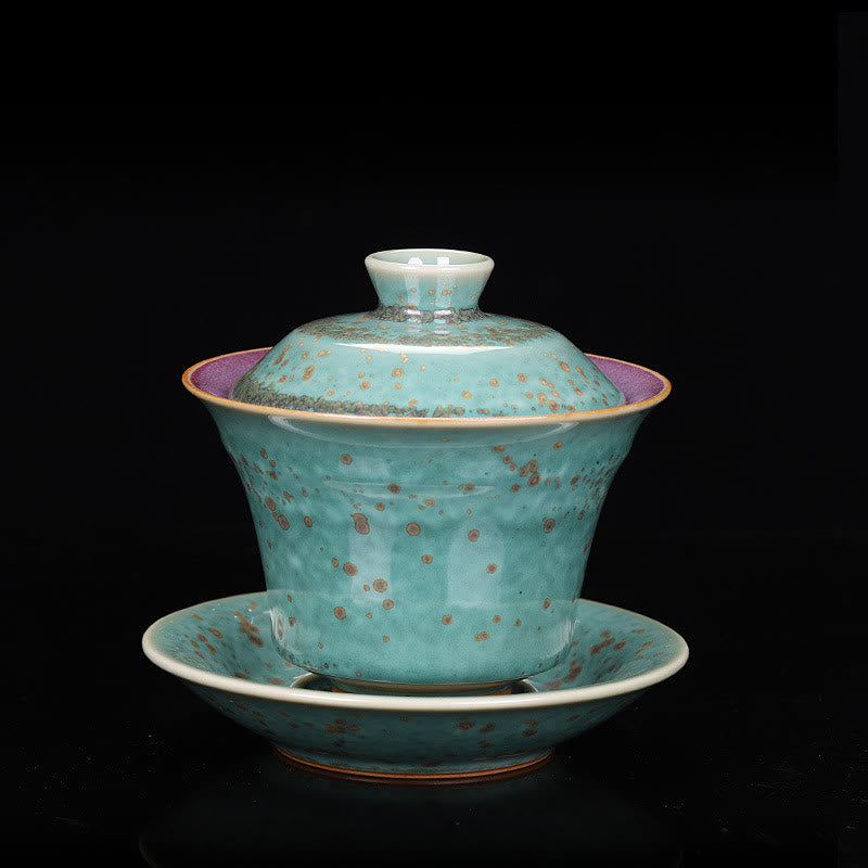 Retro Glaze Kiln Change Ceramic Gaiwan Sancai Teacup Kung Fu Tea Cup And Saucer With Lid