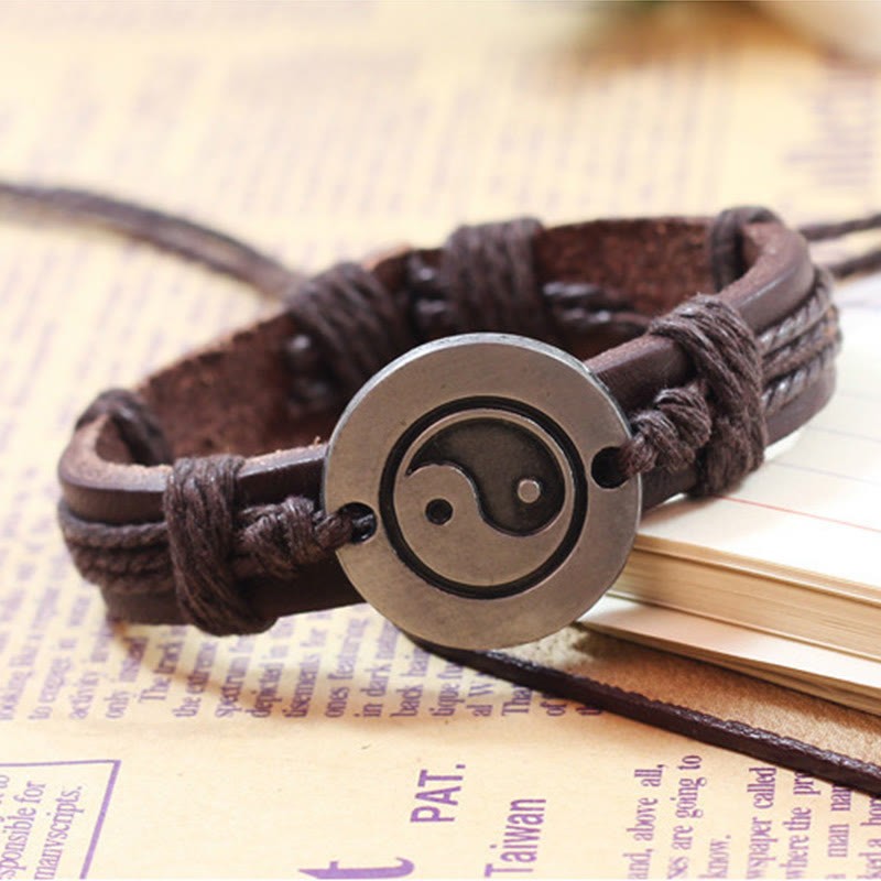 Retro Yin Yang Leather Harmony String Bracelet