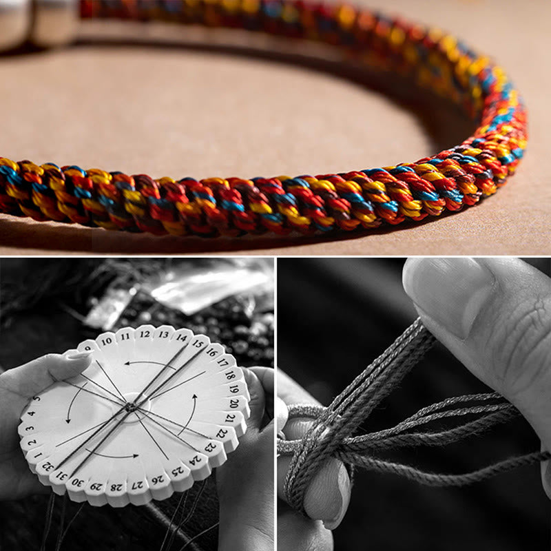 Handmade Tibetan 925 Sterling Silver Chinese Zodiac Natal mystic zen Zakiram Goddess of Wealth Protection Multicolored Rope Braided Bracelet