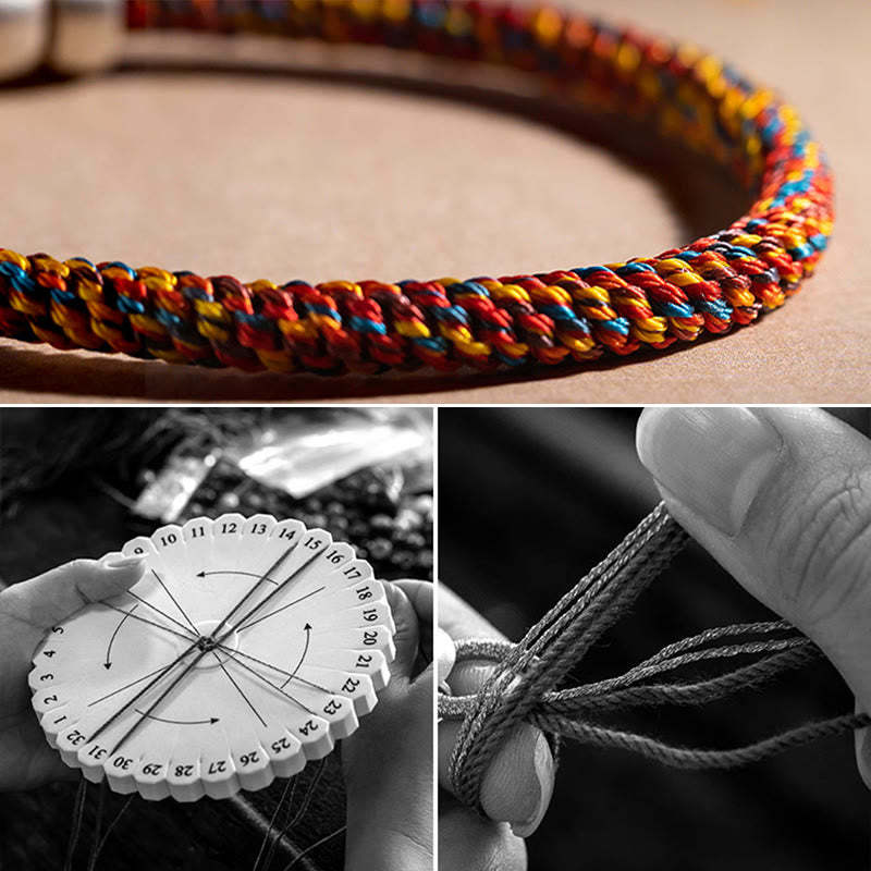 Handmade Tibetan 925 Sterling Silver Chinese Zodiac Natal mystic zen Zakiram Goddess of Wealth Protection Multicolored Rope Braided Bracelet