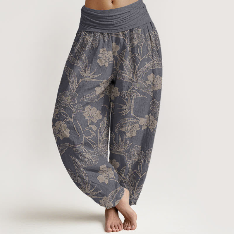 Casual Plum Blossom Leaves Women's Elastic Waist Harem Pants
