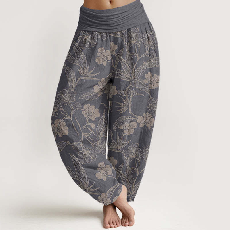 Casual Plum Blossom Leaves Women's Elastic Waist Harem Pants