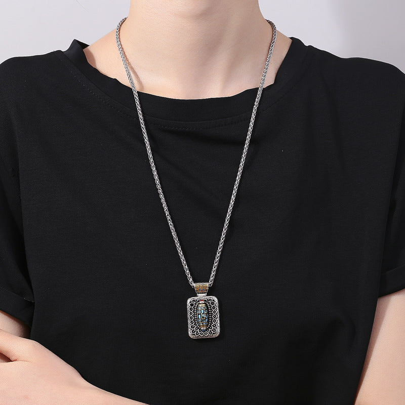 Nine-Eye Dzi Bead Design Copper Healing Rotatable Necklace Pendant