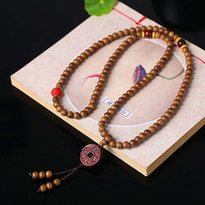 108 Mala Beads Peach Wood Bodhi?Seed Lotus Prayer Meditation Bracelet