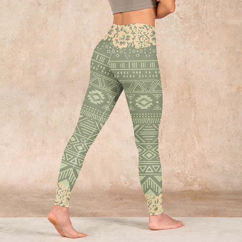Flowers Geometric Shapes Gym Leggings Women's Yoga Pants