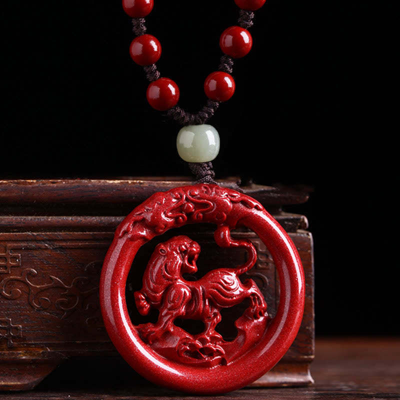 Chinese Zodiac Cinnabar Hetian Jade Peace Buckle Calm Necklace Pendant