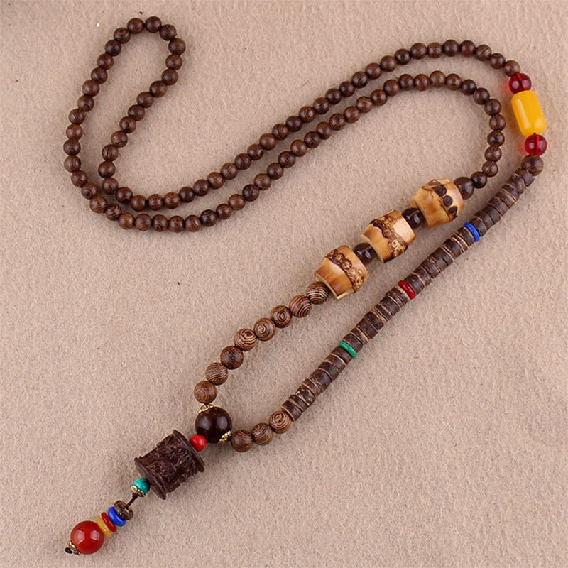 Tibetan Wenge Wood Bodhi Seed Agate Elephant Protection Necklace Pendant