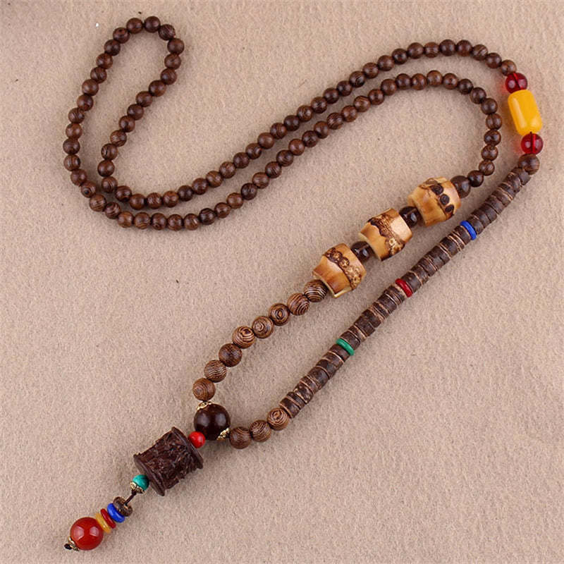 Tibetan Wenge Wood Bodhi Seed Agate Elephant Protection Necklace Pendant
