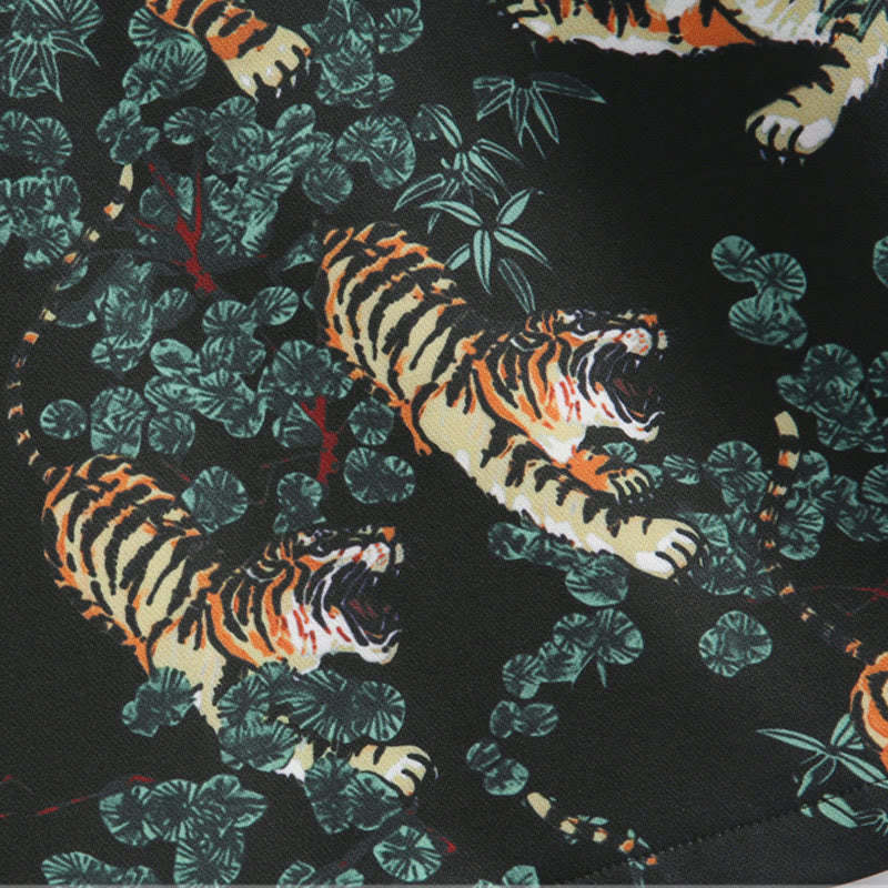 Chinese New Year Forest Tiger Red Cuff Frog-button Tang Suit Men's Jacket Shirt With Pockets