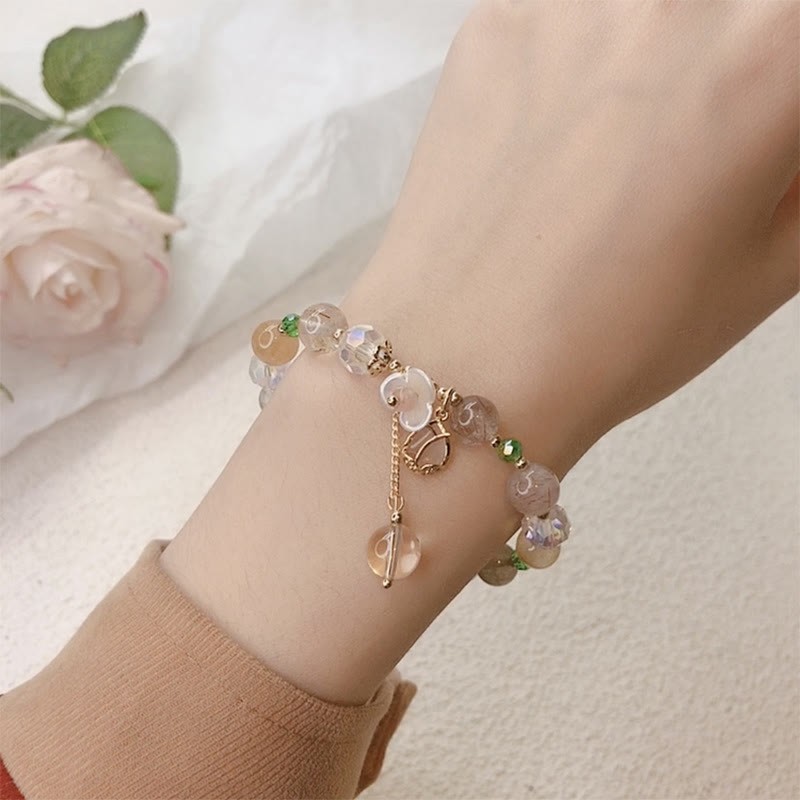 Strawberry Quartz Rutilated Quartz Fluorite Flower Healing Bracelet