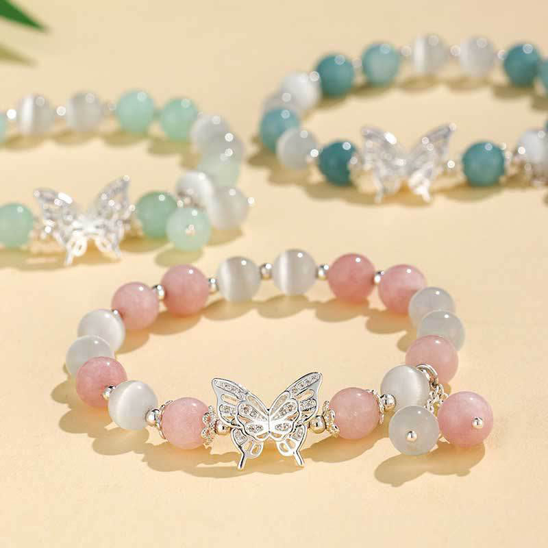 Chrysoberyl Cat's Eye Chalcedony Butterfly Love Bracelet