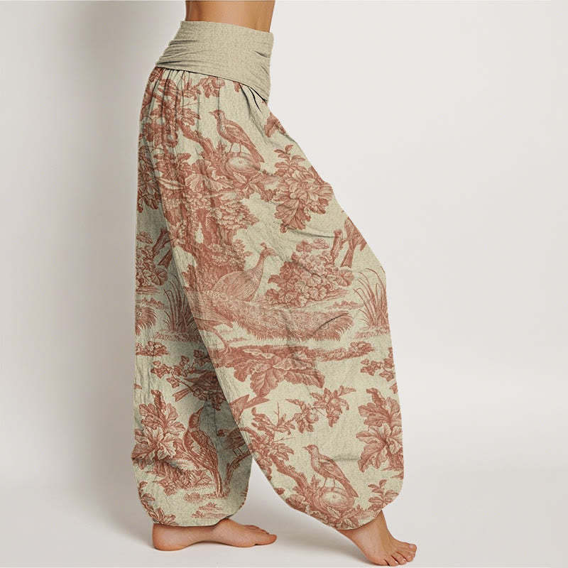 Birds Trees Branches Pattern Women's Elastic Waist Harem Pants