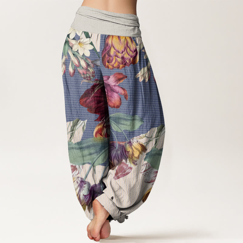 Tulips Green Leaves Design Women's Elastic Waist Harem Pants