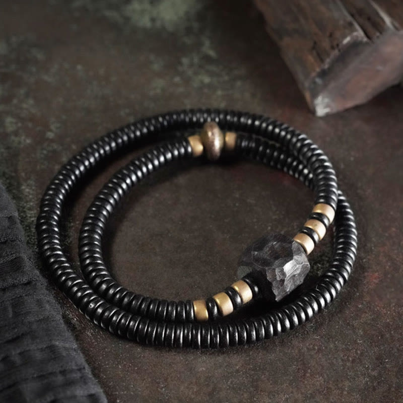 Ebony Wood Copper Brass Peace Double Wrap Bracelet