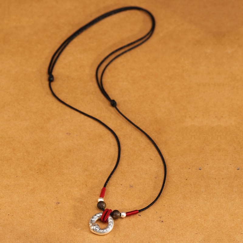 999 Sterling Silver Year of the Snake Round Circle Agarwood Protection Necklace Pendant