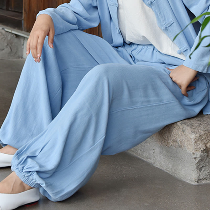 Casual Plain Loose Women's Linen Pants With Pockets