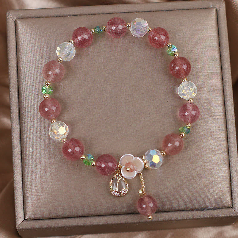 Strawberry Quartz Rutilated Quartz Fluorite Flower Healing Bracelet