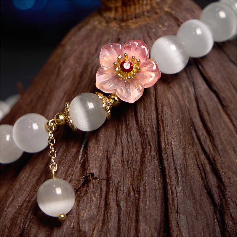 Chrysoberyl Cat's Eye Pink Flowers Support Bracelet