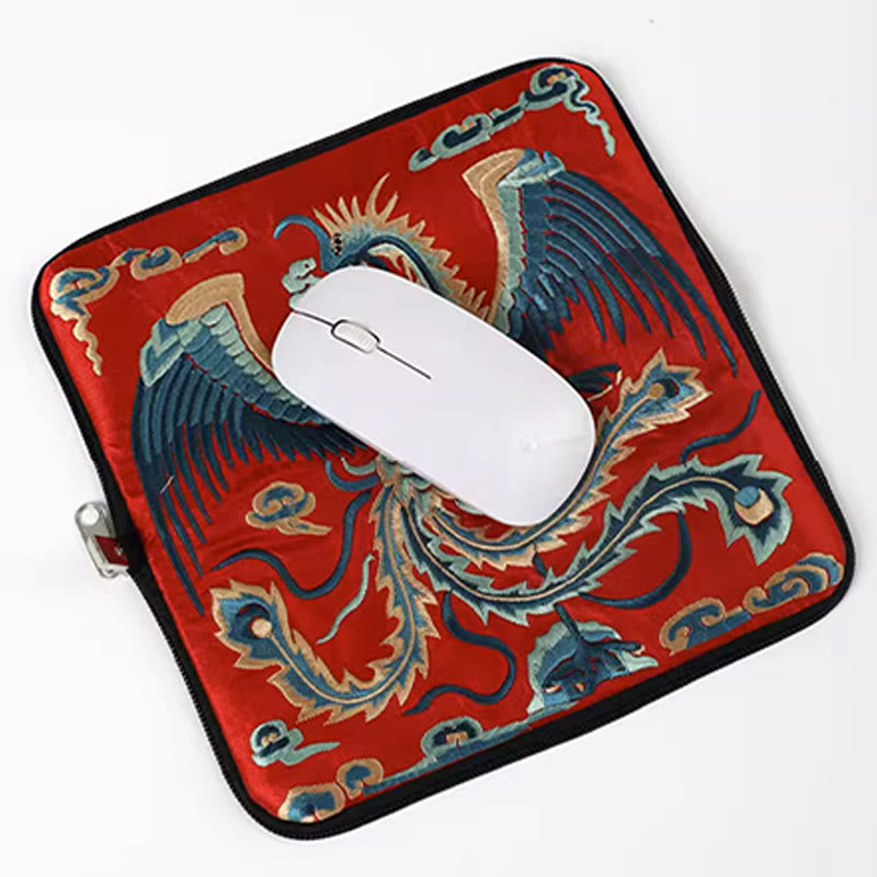 Mythical Beast Phoenix Dragon Qilin Su Embroidery Ticket Folder Storage Journey Shopping Purse Handbag