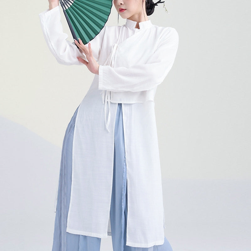 2Pcs Classical Dance Clothing Zen Tai Chi Meditation Clothing Cotton Top Pants Women's Set