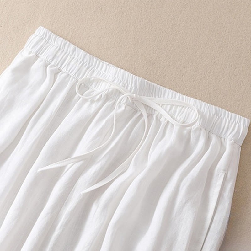 Pure Color Drawstring Frog-Button Cotton Linen Women's Harem Pants With Pockets