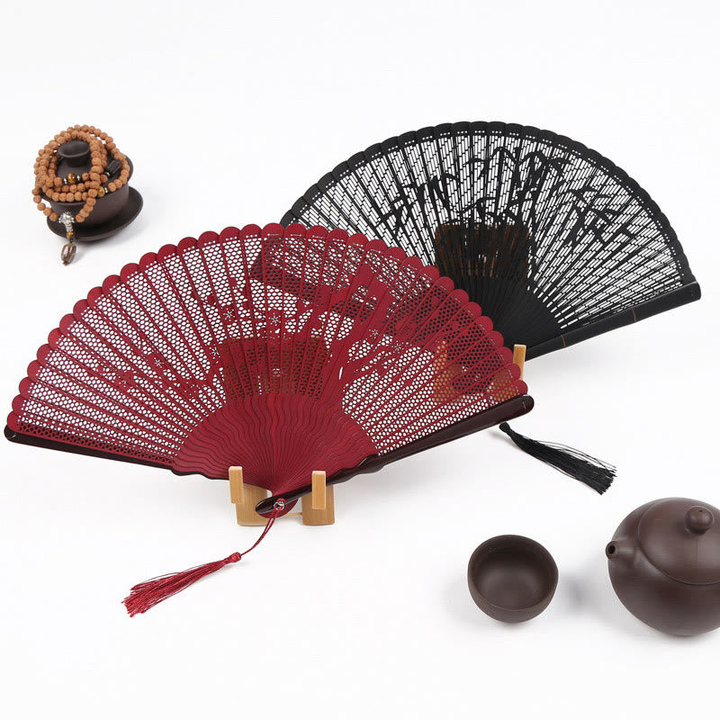Retro Bamboo Hollow Engraving Handheld Bamboo Folding Fan