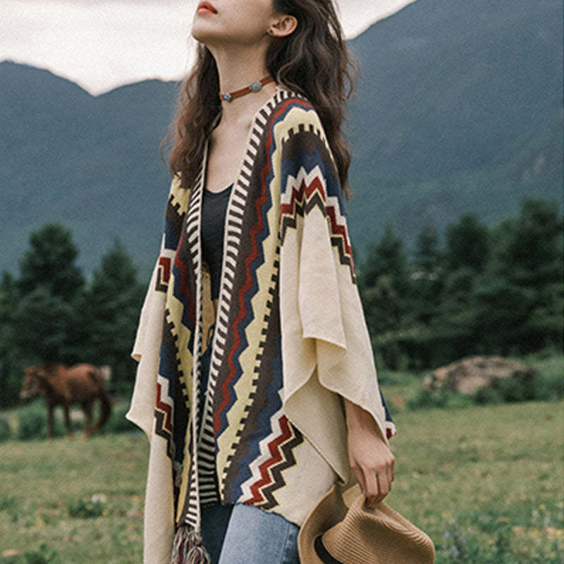 Tibetan Colorful Striped Shawl Tassels Cozy Warm Travel Scarf Wrap