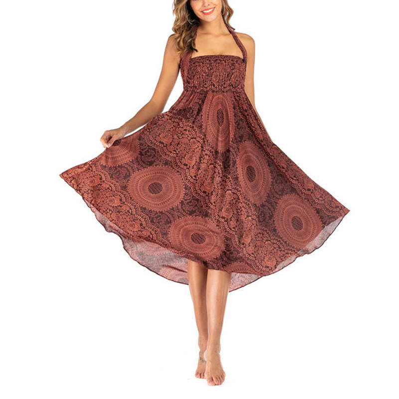 Two Style Wear Boho Compass Rose Flower Skirt Dress