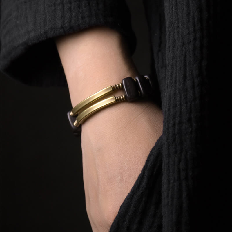 Tibetan Ebony Wood Copper Balance Double Layer Bracelet