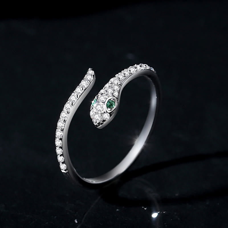 925 Sterling Silver Year Of The Snake Adjustable Open Protection Ring