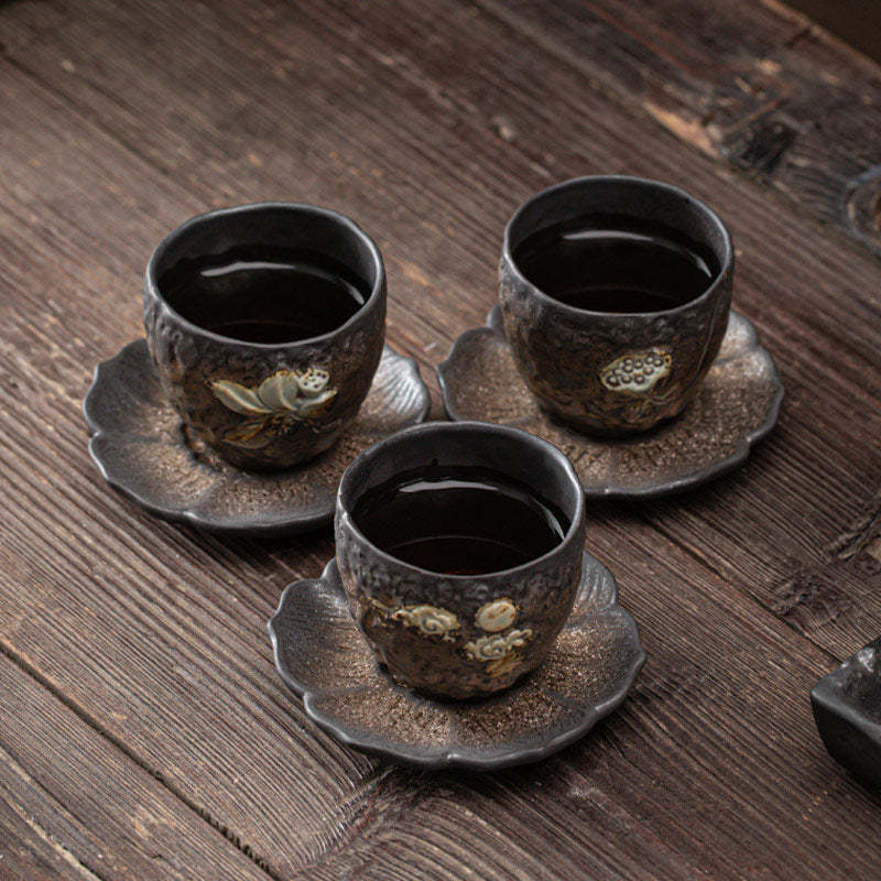 Lotus Pod Leaf Flower Auspicious Clouds Ceramic Teacup Kung Fu Tea Cup