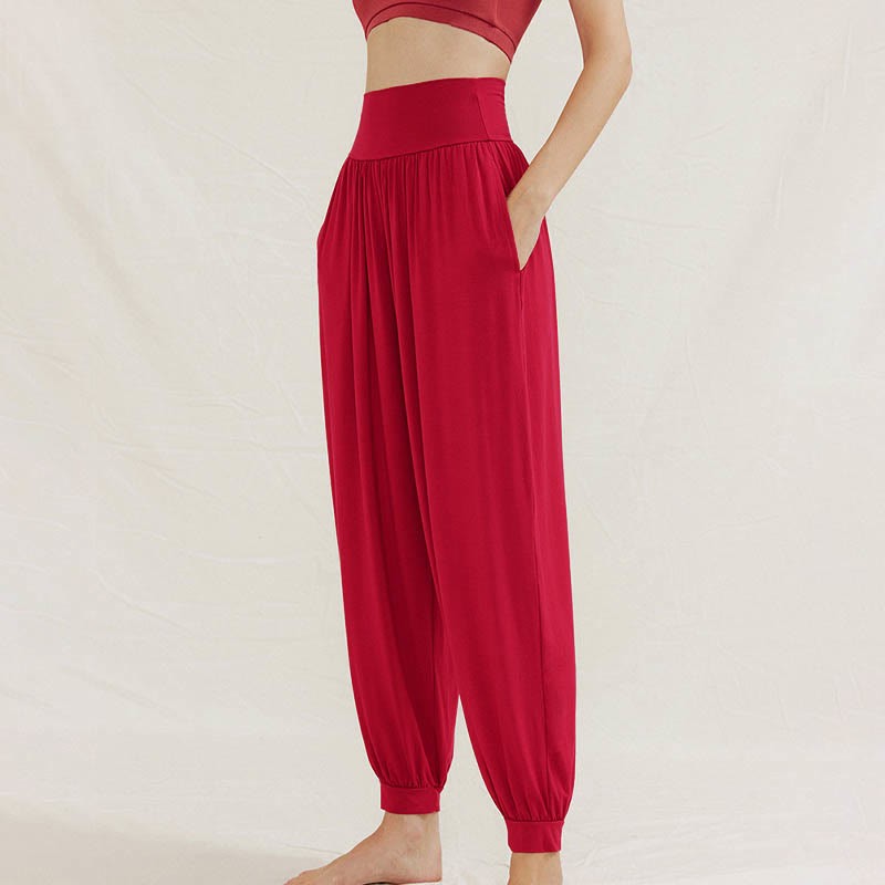 Casual Plain High Waist Tummy Control Women's Leica Harem Pants With Pockets