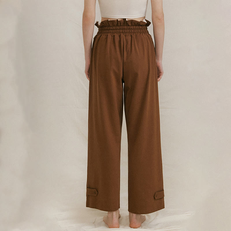 Casual Buckle Loose Women's Spandex Pants With Pockets